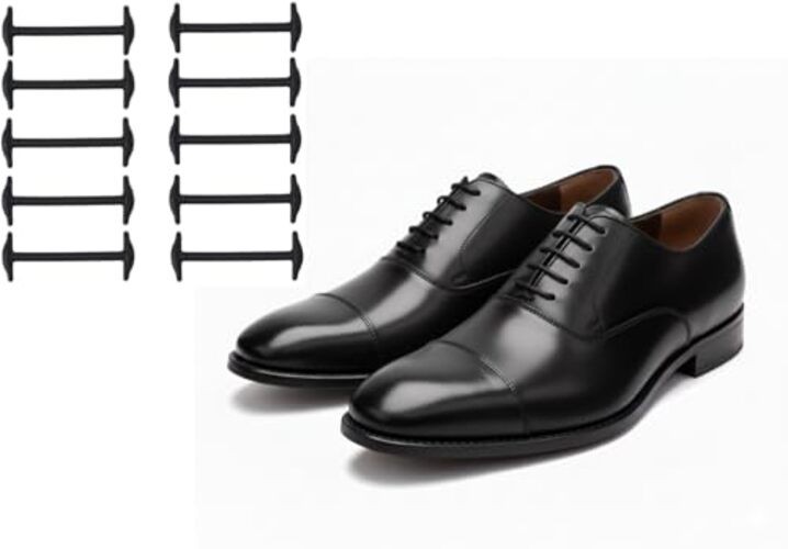Elastic No Tie Dress Shoe Laces for Men – Silicone Anchor-Type 10pcs Black