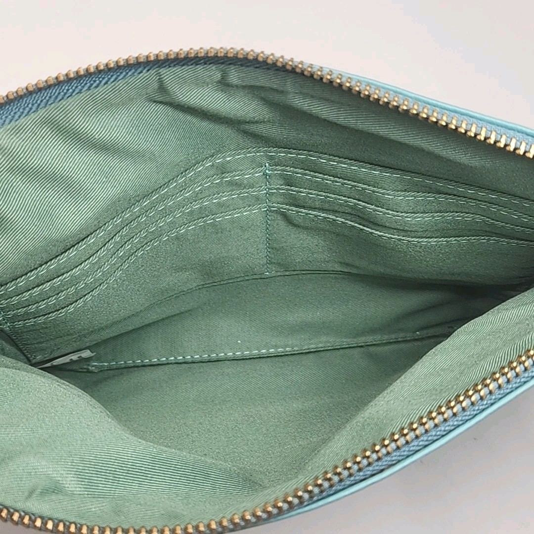 Lodis Wristlet Clutch Zip Wallet Pouch Organizer Blue Leather 9.75×6.75″ Purse