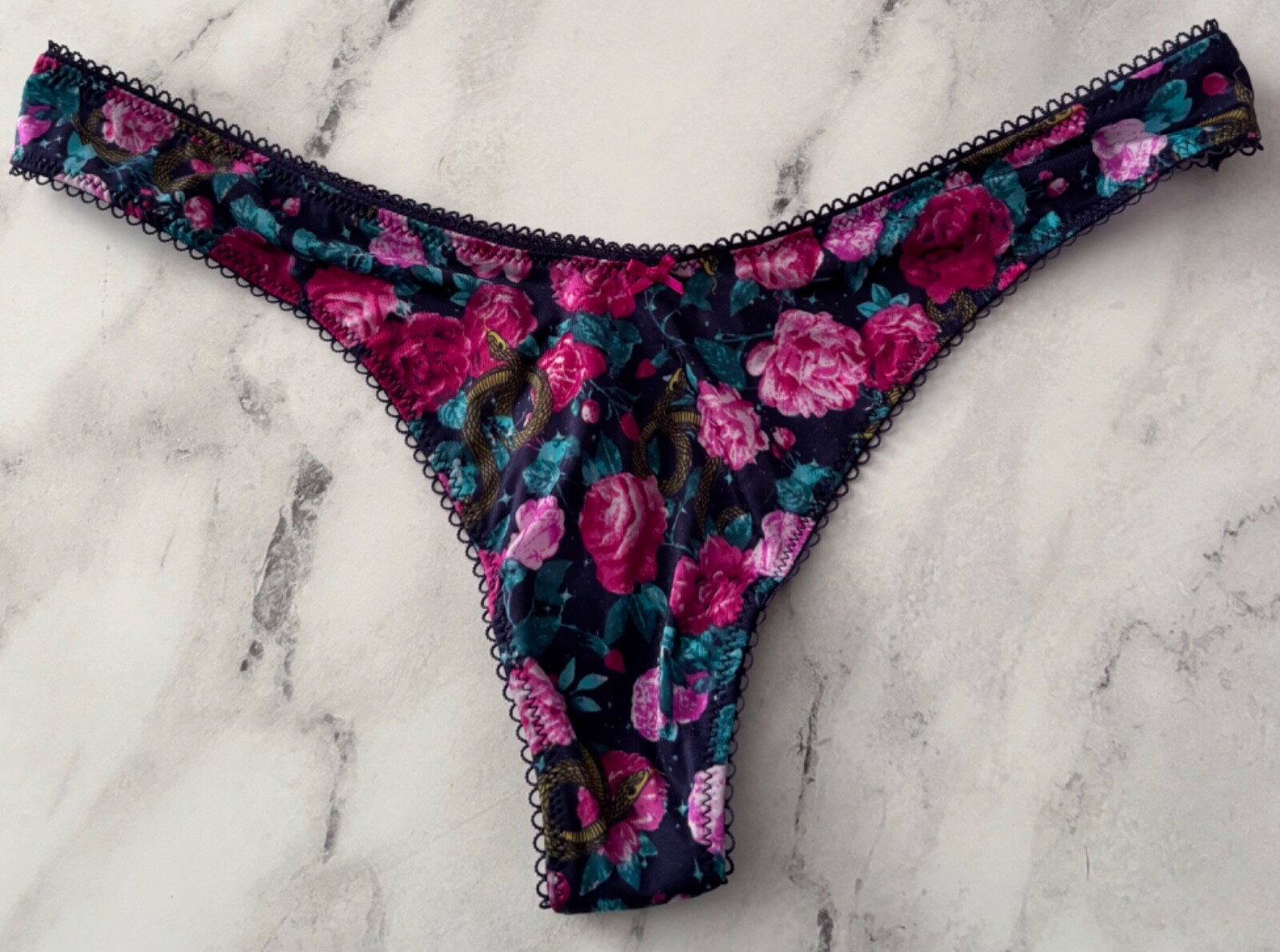 Victoria’s Secret Thong Panty Floral & Snake Print High Leg Stretch M L XL