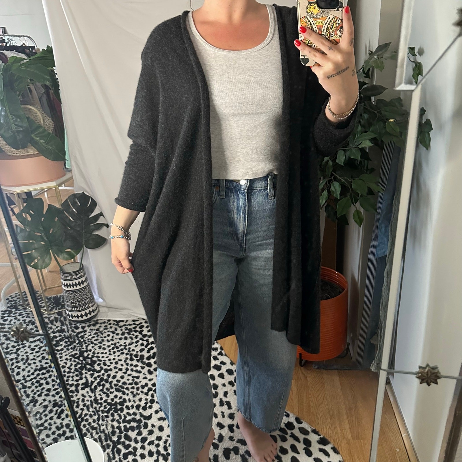 The Row Cashmere Silk Open Front Slouchy Cardigan Small Black