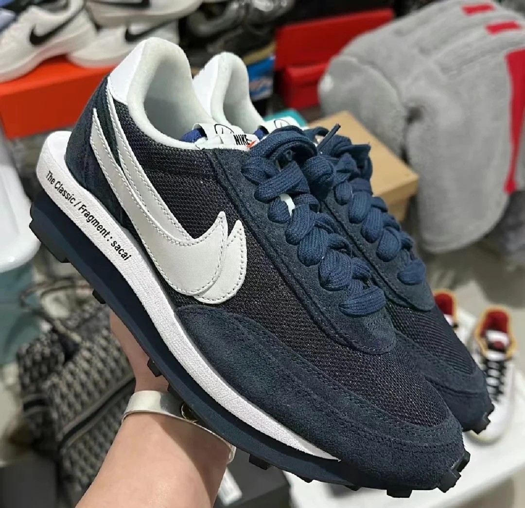 Nike LDWaffle Fragment Sacai Blue Void Mesh Suede Layered Sneaker