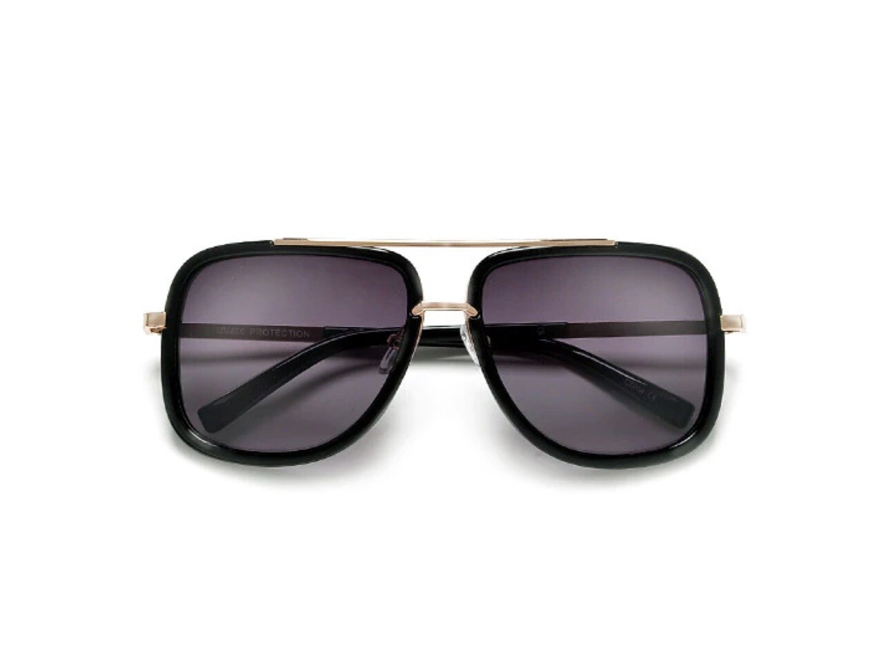DESIGNER INSPIRED HIGH FASHION SQUARE AVIATORS WITH ANTIQUE METAL TRIM DETAIL