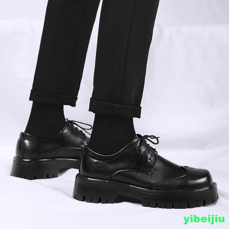 Mens Platform Derby Dress Formal Leather Shoes Wing Tip Thick Sole Big Round Toe