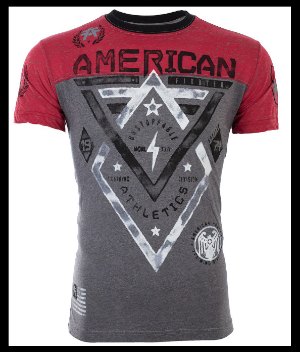 AMERICAN FIGHTER Charcoal Red ALASKA Athletic Graphic T-shirt NWT