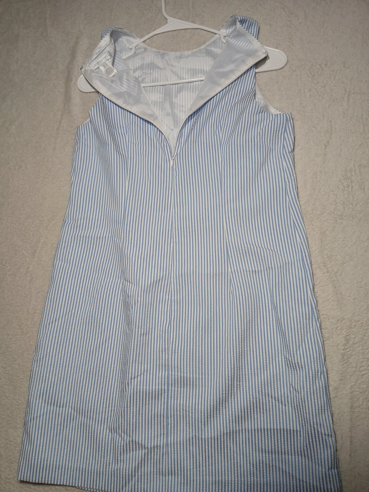 London Times Blue White Striped Lace Sleeveless Shift Dress, Size 8