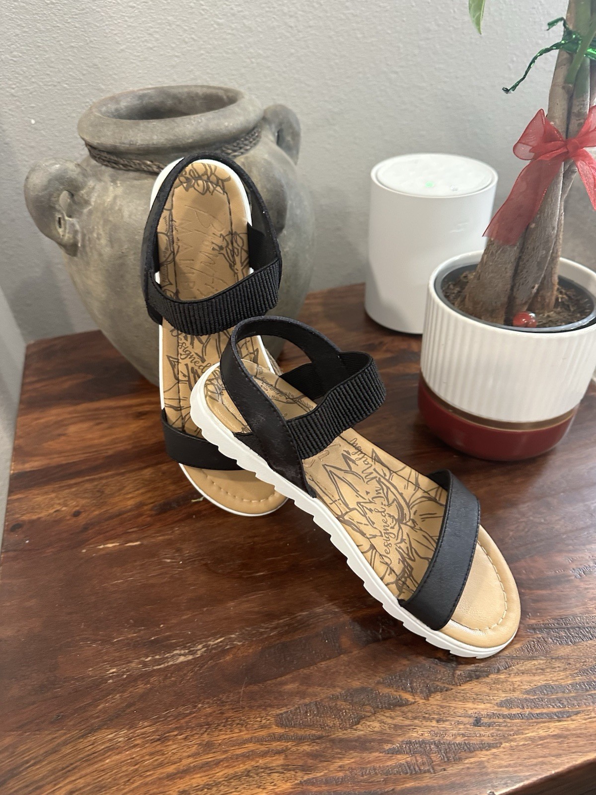 Strappy Women’s Sandals Floral Synthetic Insole Black Beige White Casual