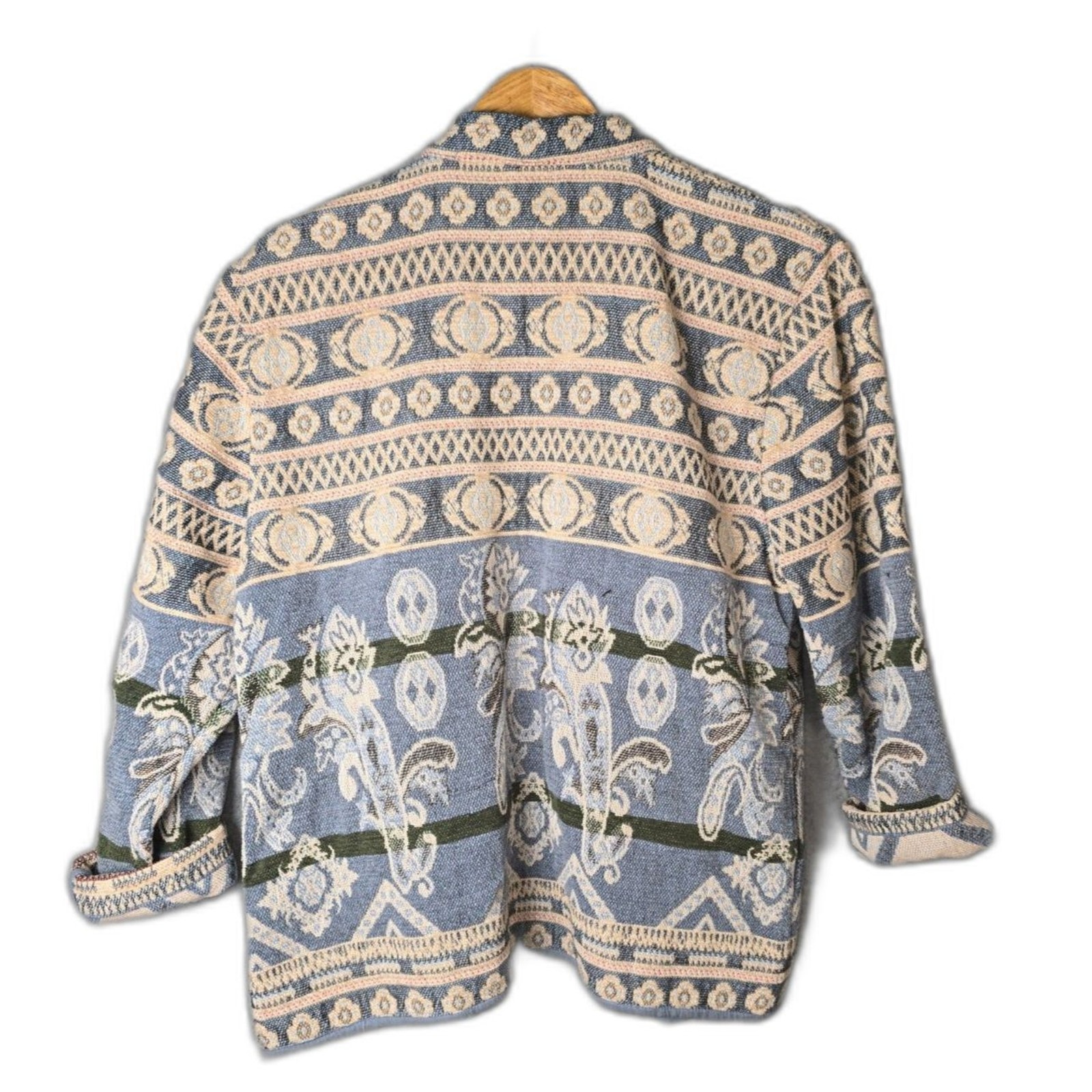 Vintage 90s Flashback Womens Tapestry Jacket M Blue Cotton Rayon Made India