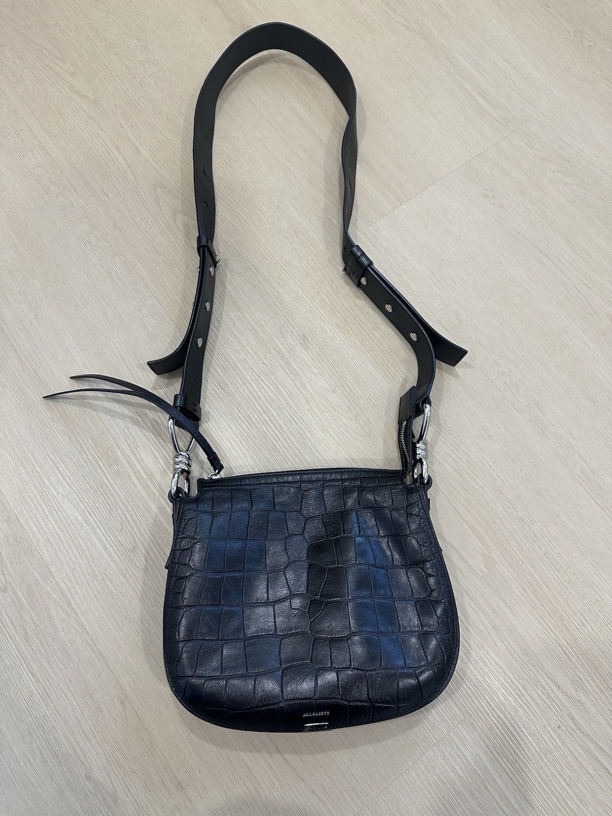 All Saints Black Leather Crossbody Shoulder Bag