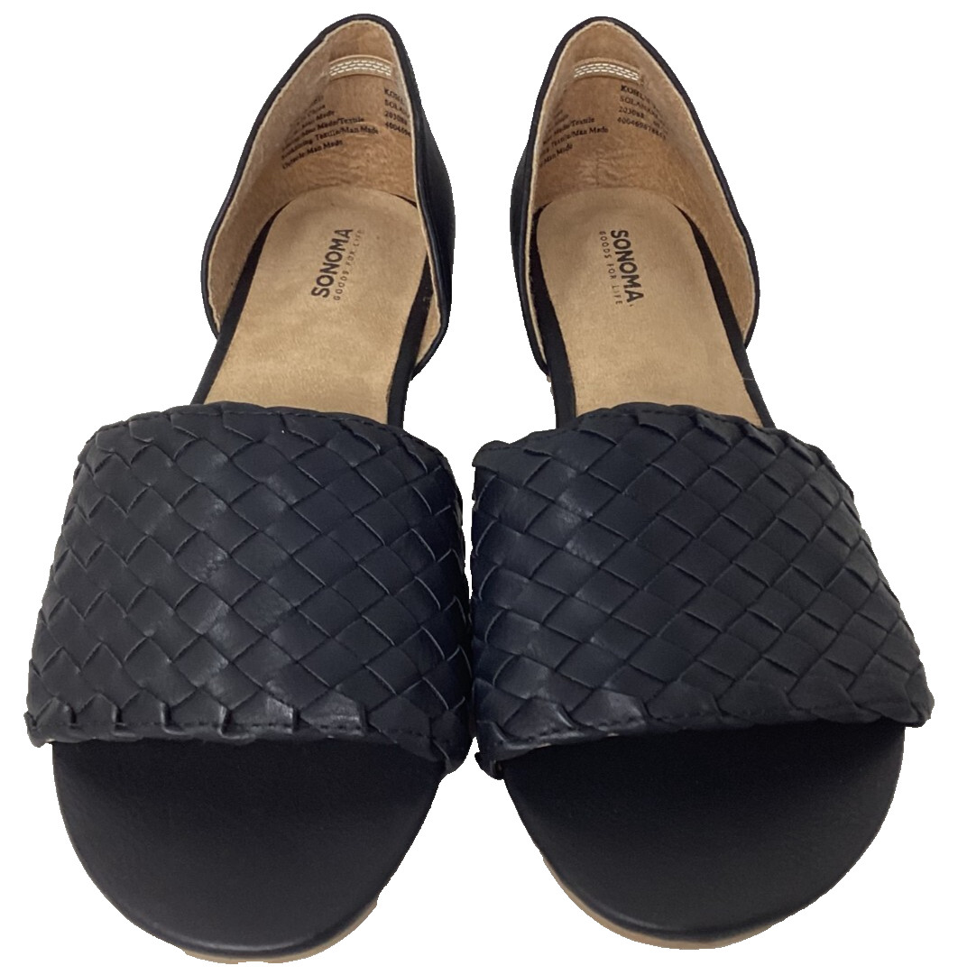 Sonoma Women’s Solana Slip On Woven Open Toe Dress Flats Black Size:7 200C