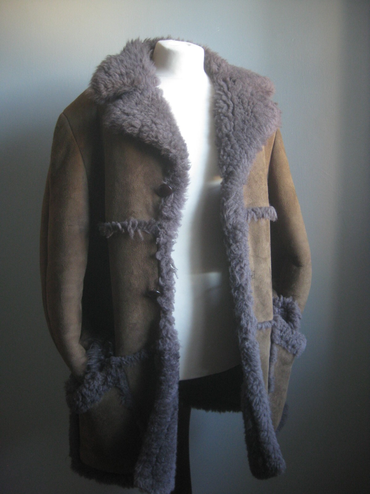BAILYS BAILEYS SHEEPSKIN SHEARLING COAT 38 36 vintage wool leather ENGLAND