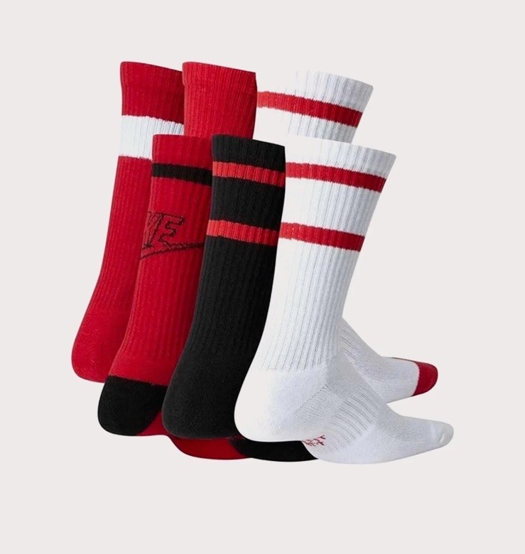 Nike Everyday Cushioned Crew Sock 6 Pack Size 6-8 Men Black/White/Red CK7302-904