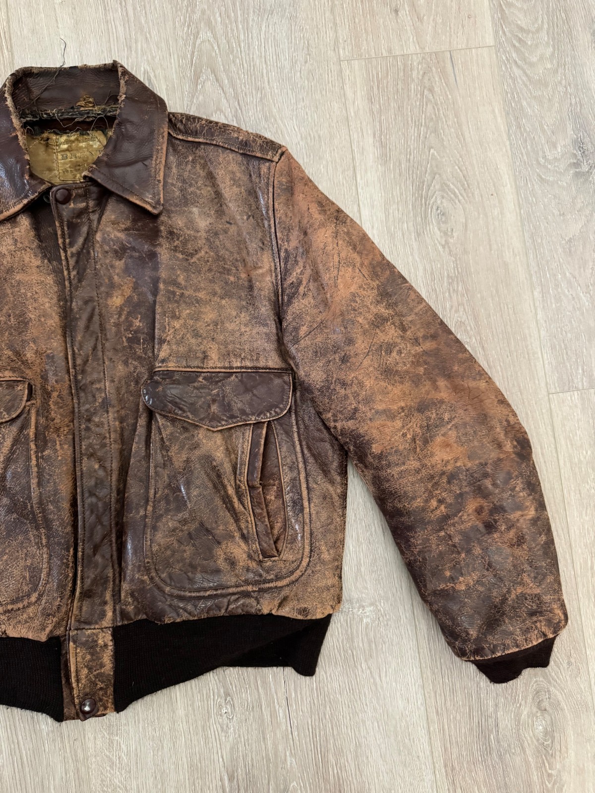 vintage 50s Steerhide Leather Bomber Jacket M Teacore Faded Patina 40s Horse