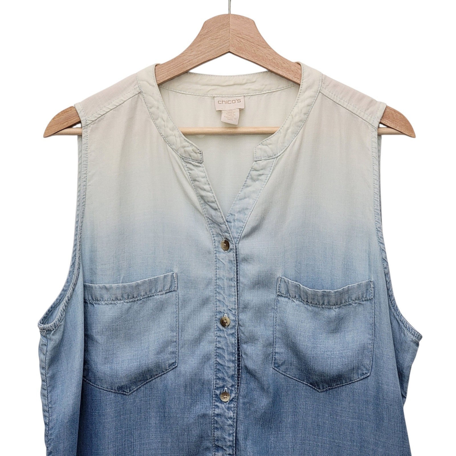 Chicos 2 Tencel Chambray Tank Top Ombre Blue Coastal Resort Wear Large 12