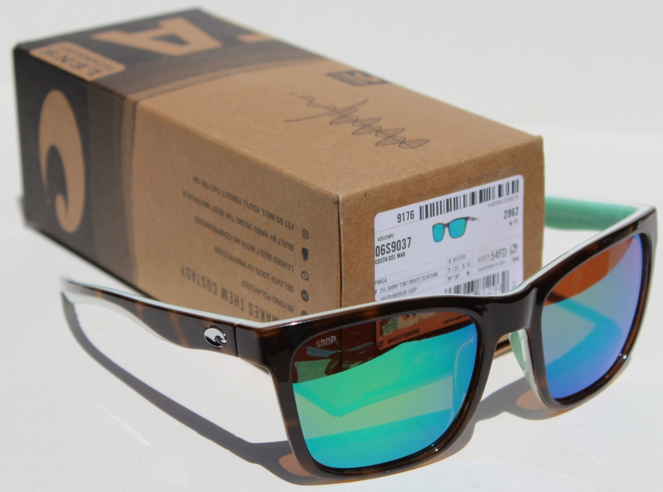 COSTA DEL MAR Panga POLARIZED Sunglasses Tortoise/Seafoam/Green Mirror 580P NEW