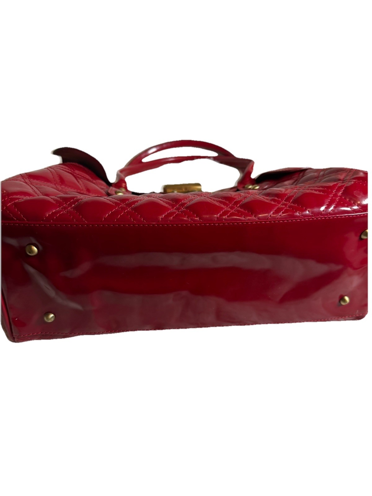 Tiffany & Fred Paris Red Quilted Satchel Top Handle Turn Lock Gold, Pouch