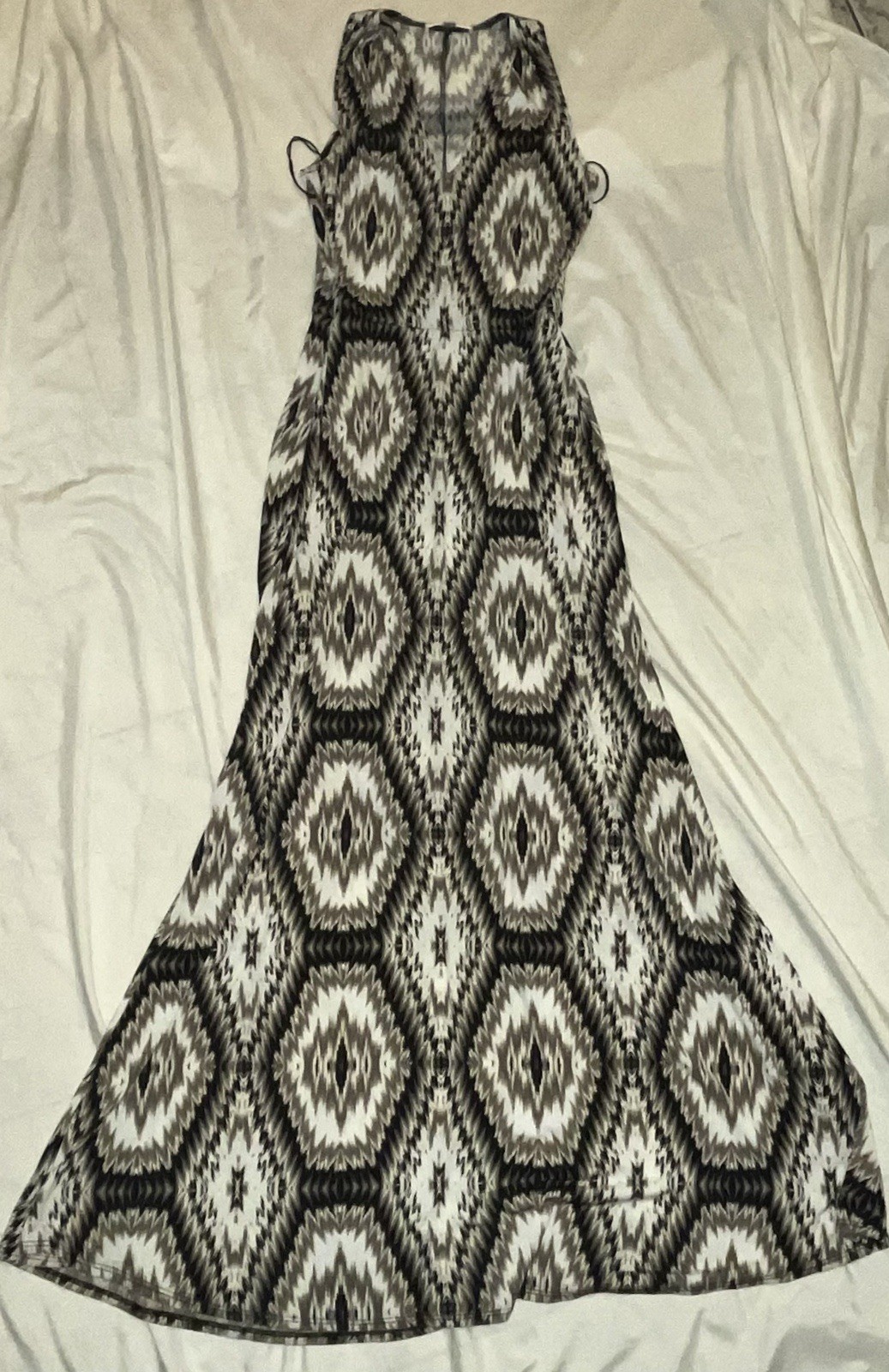 London Times Ikat Maxi Dress SZ 4 Womens Geo Abstract Boho Resort Vacation