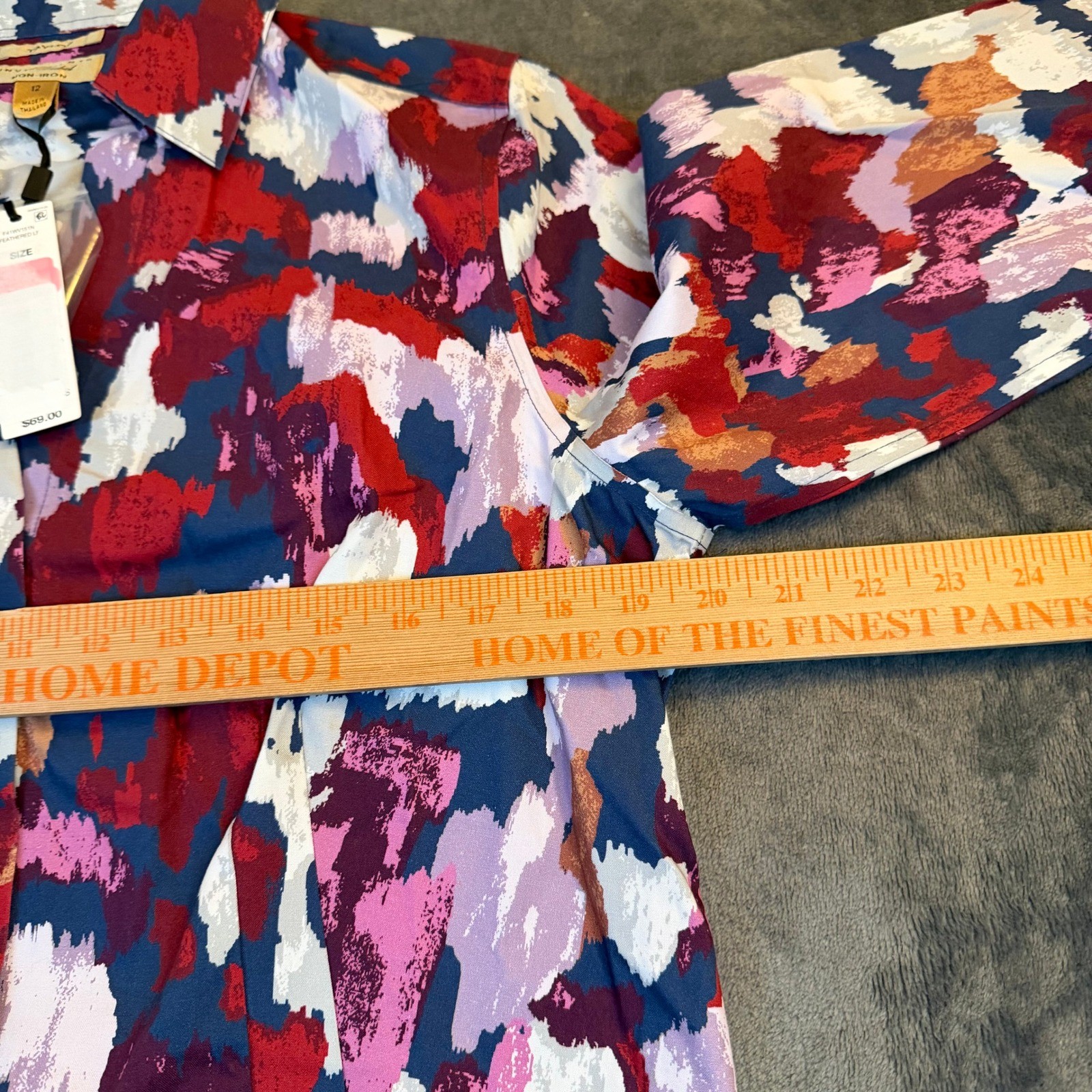 Investments Taylor Blouse Womens Size 12 Multicolor Non Iron 3/4 Sleeve Abstract