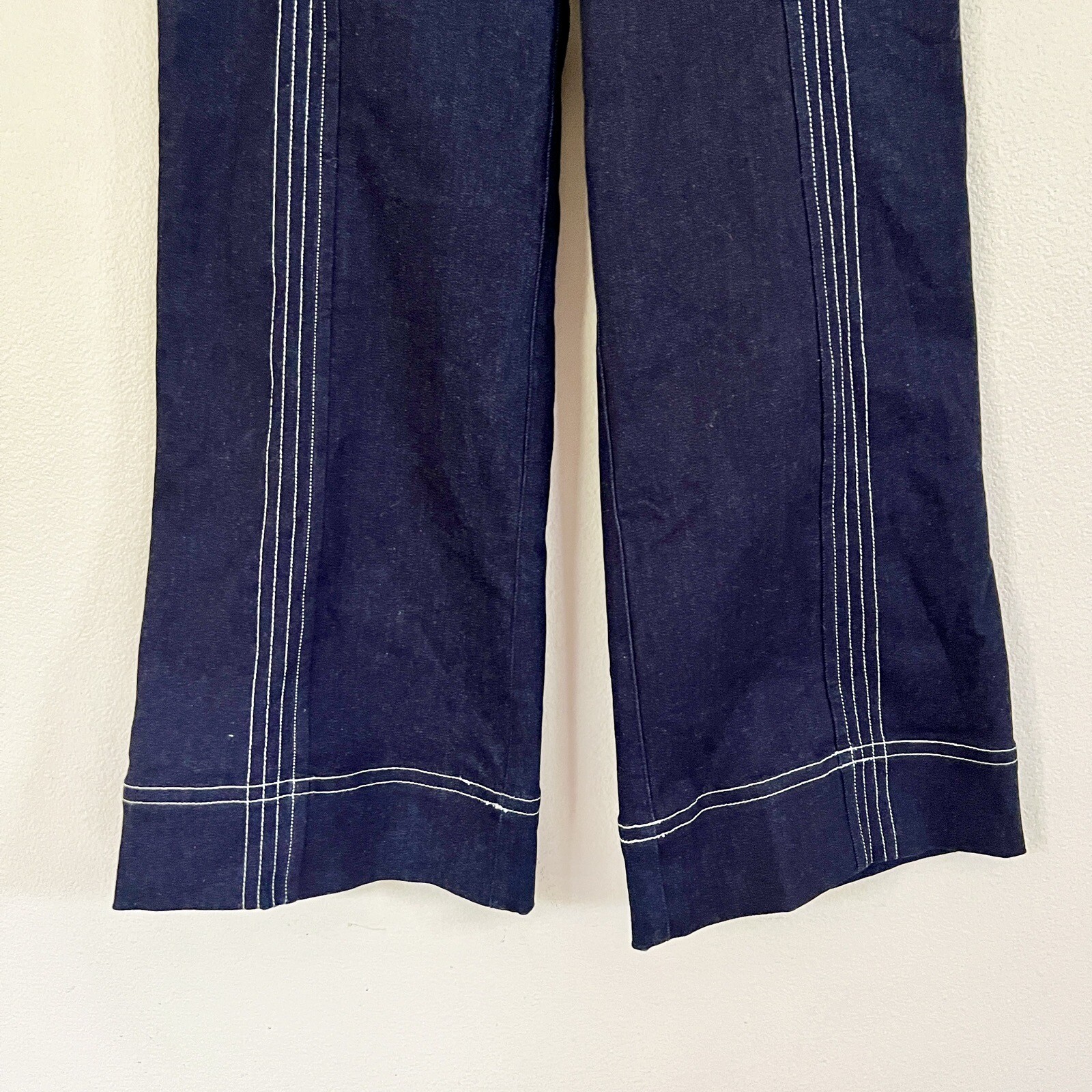 NWT ALICE MCCALL Deep Sea Indigo Blue Contrast Stitch Wide Leg Denim Pants US 4