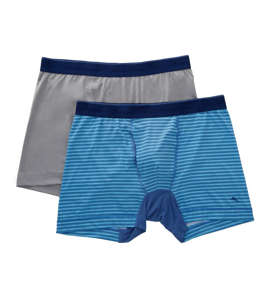Tommy Bahama 301487 Mesh Tech Boxer Briefs – 2 Pack size M Aqua Stripe/Grey