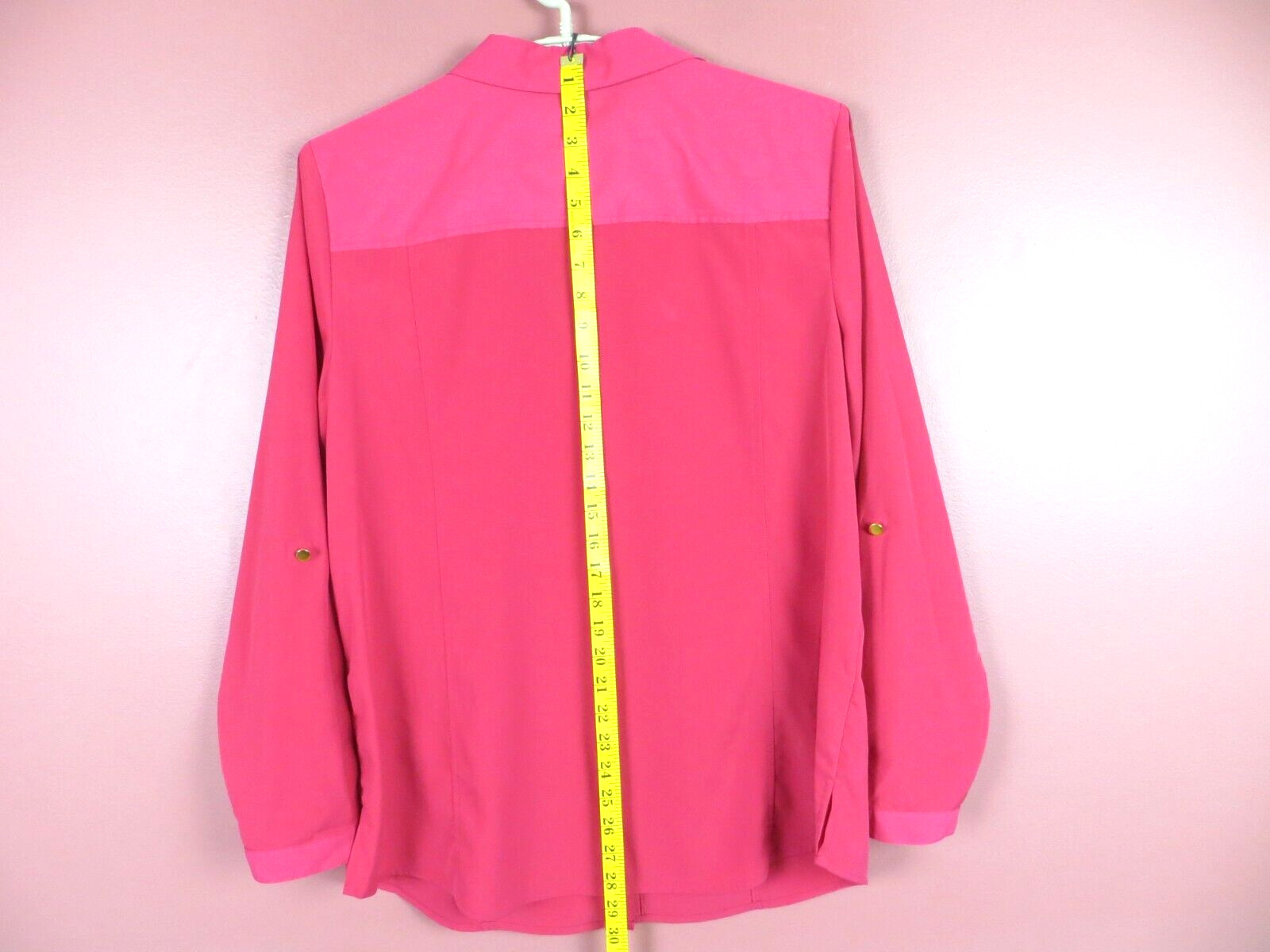 JM COLLECTION Women Slippery Polyester Blouse Pocket Beaded Dark Magenta Pink 16