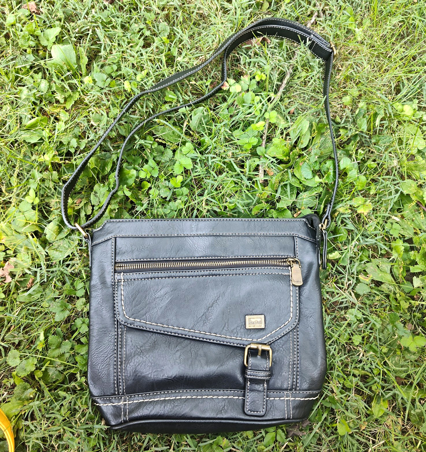 B.O.C. Black Crossbody Bag Zip/Snap Closure Buckle Accent Pockets
