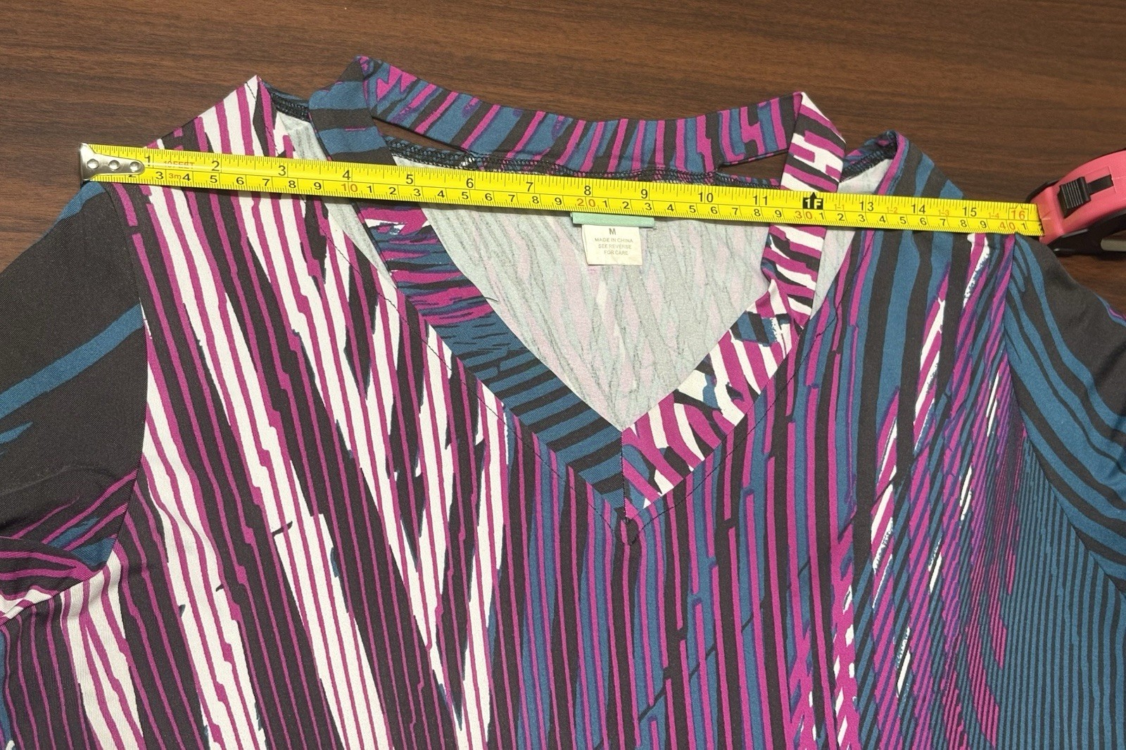 Sara Morgan Multicolor Abstract V-Neck 3/4 Sleeve Pullover Top Womens M