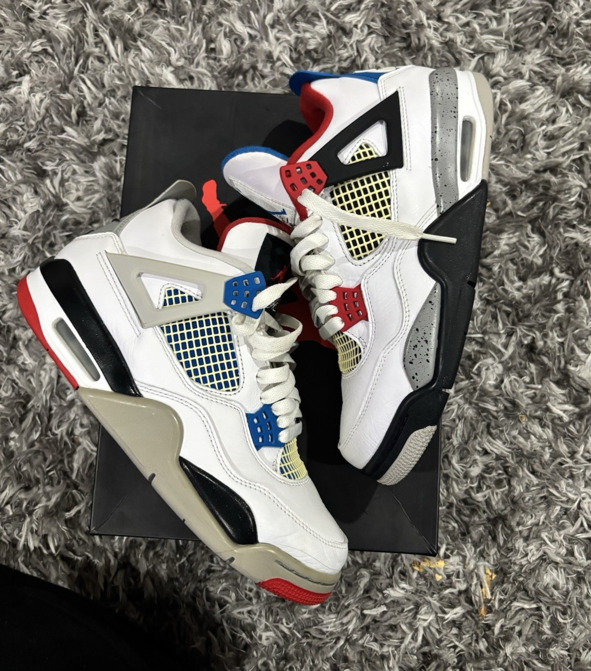 Jordan Air Jordan 4 Men’s White/Black/Red/Blue Leather Mid Top Lace-Up Sneaker