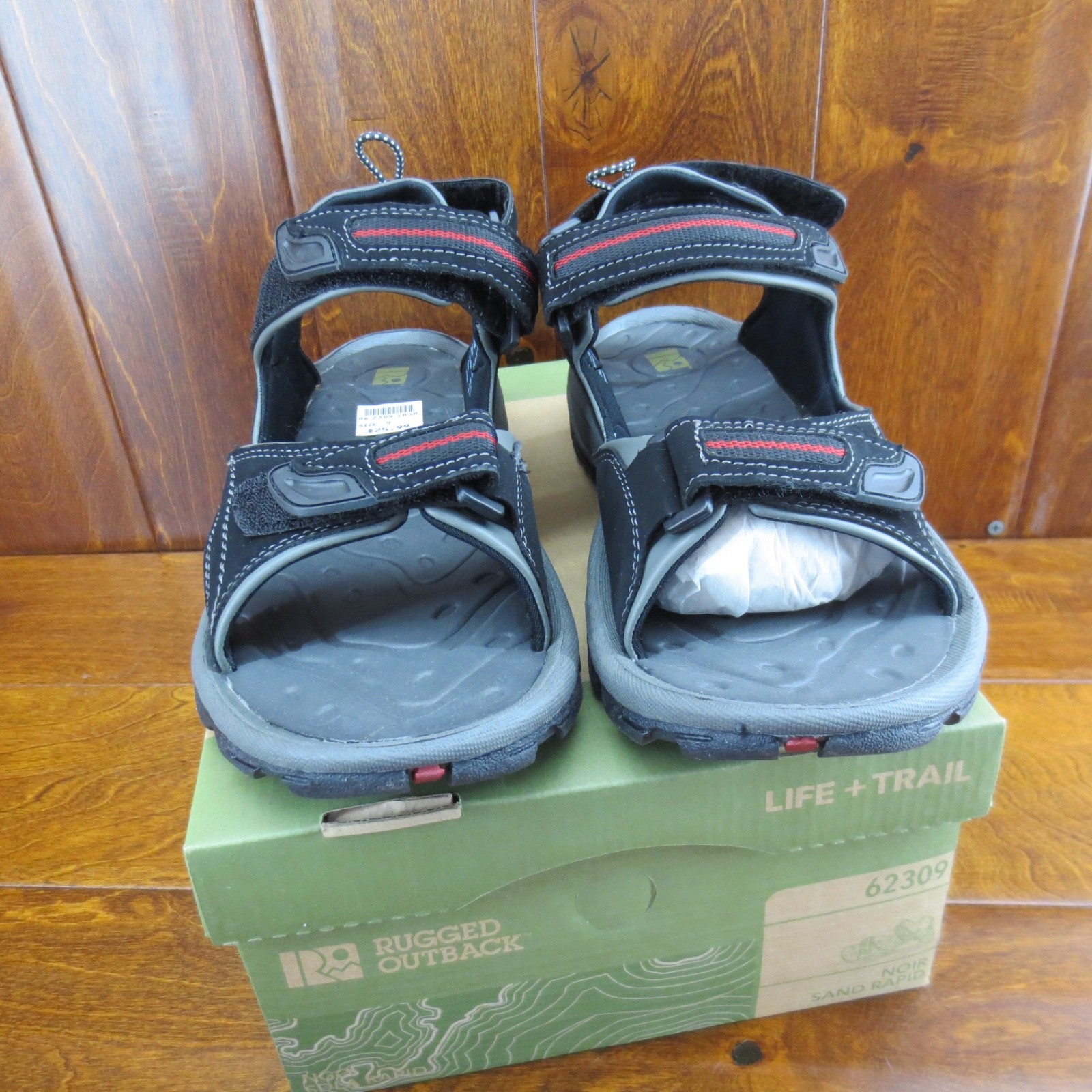 Rugged Outback 62309 Life Trail Rapid Sandals Black Mens Size 9