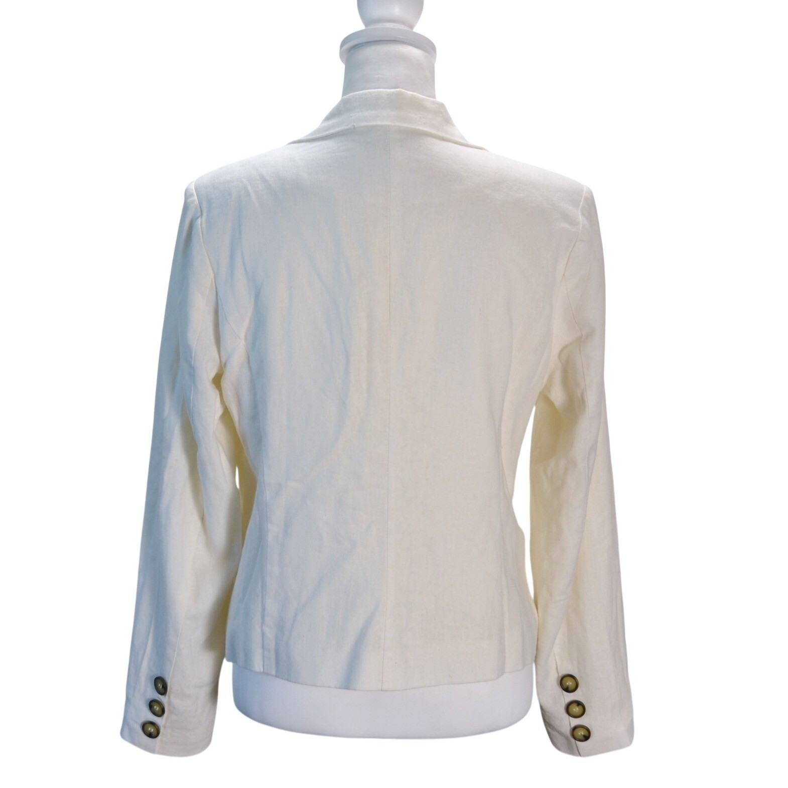 Halston Linen Blend Blazer Office Spring Ivory One Button Women’s Medium Jacket