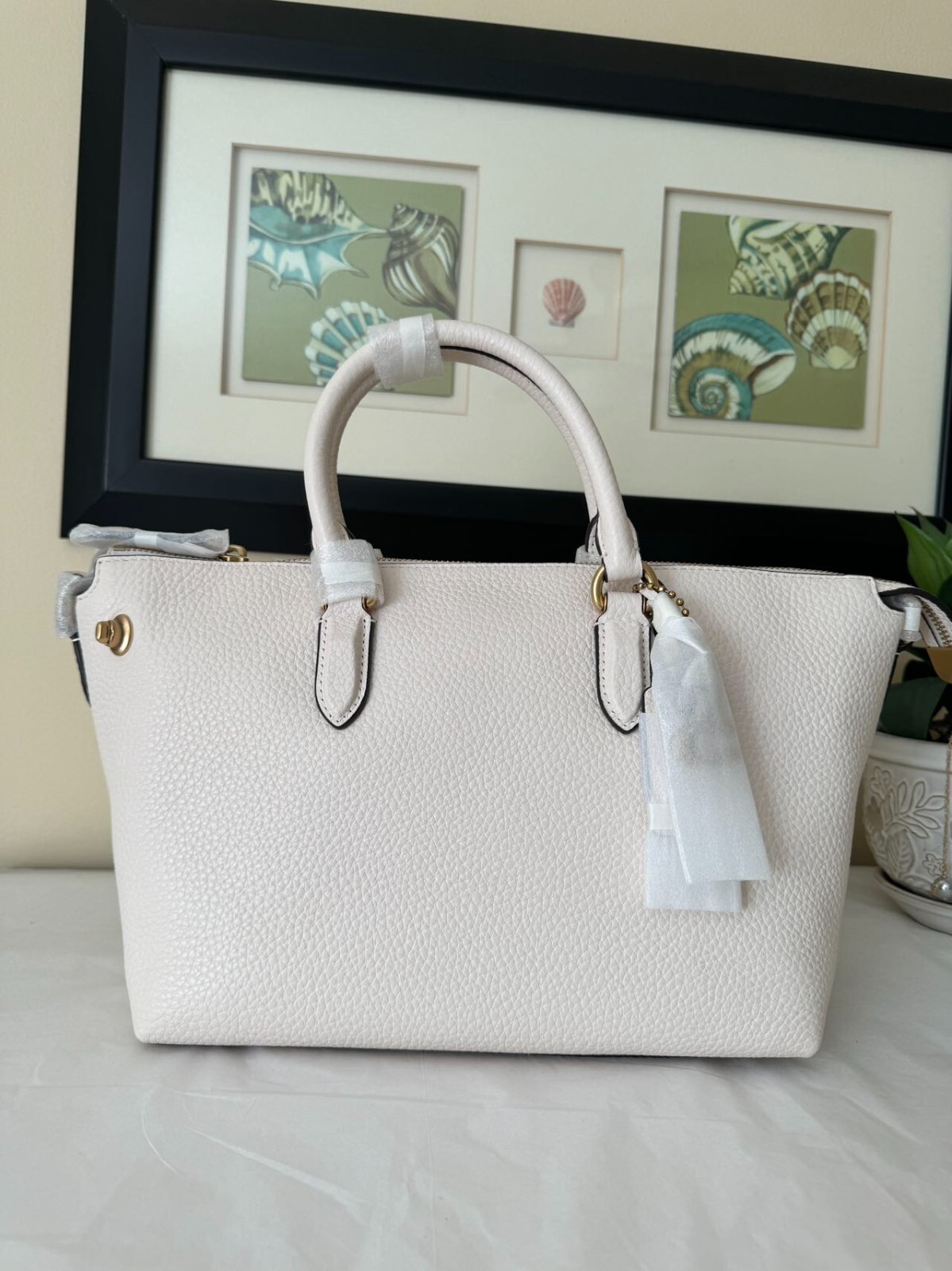 NWT Coach Chalk White Pebbled Leather Cara Satchel Bag Purse CE741
