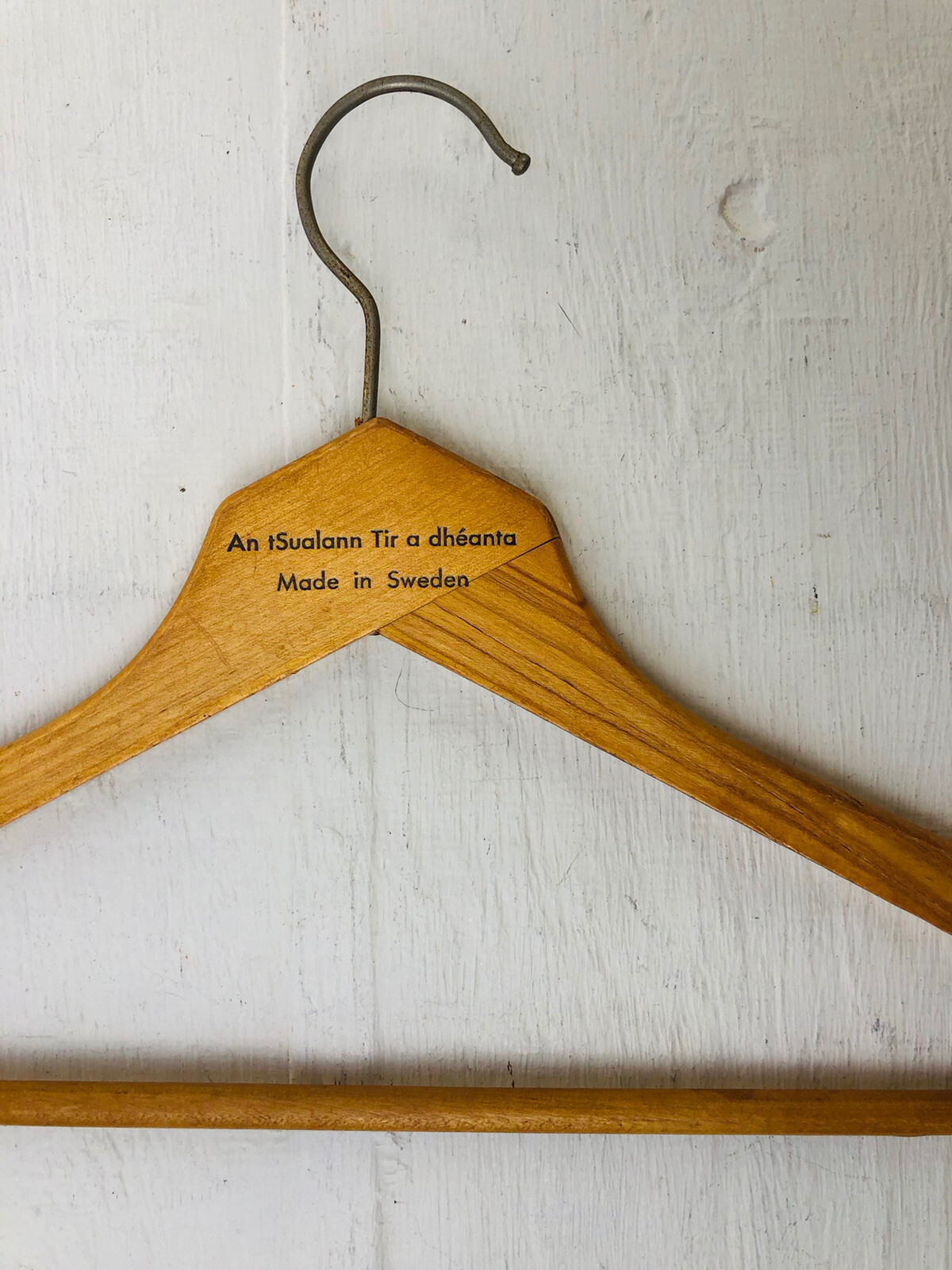 Vintage Wood Hanger Made in Sweden “an tsualann tir a dheanta” Irish Rare HTF