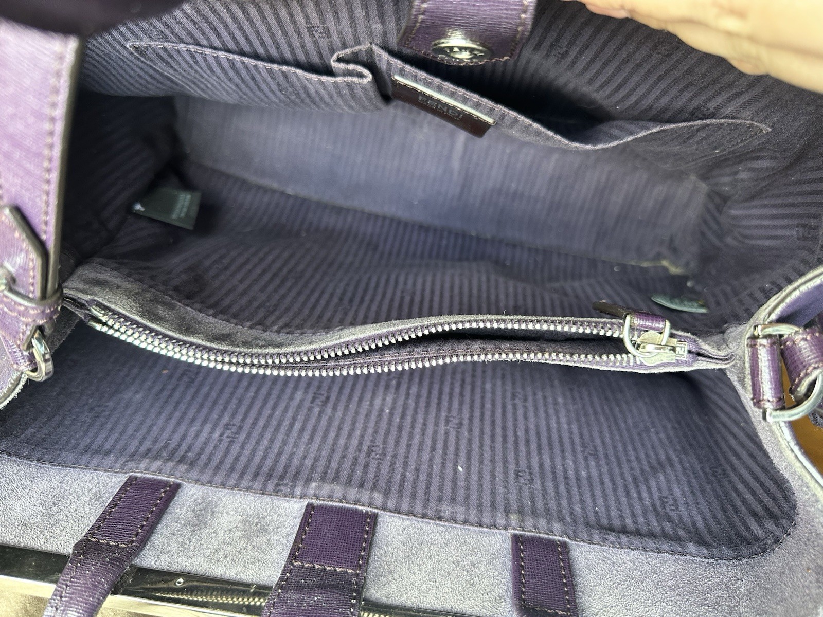 Fendi Purple Tote Bag with Clochette, Logo Accents, Hot Stamped Initials