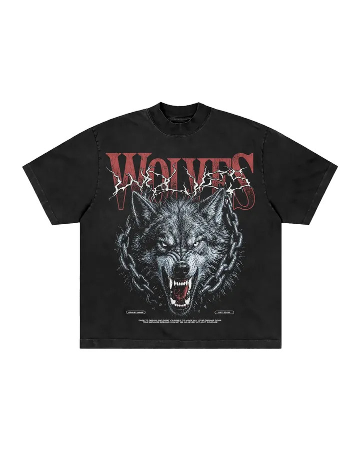 Graphic Tee Men’s Streetwear Wolf Illustration Print Oversized Casual Shirt