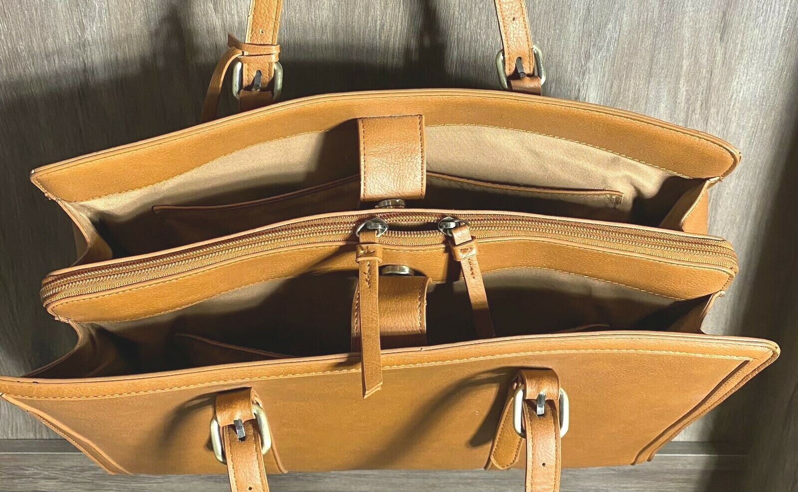 Ecosusi Brown Faux Leather Laptop Tote Bag Briefcase Purse Shoulder Bag Tassel