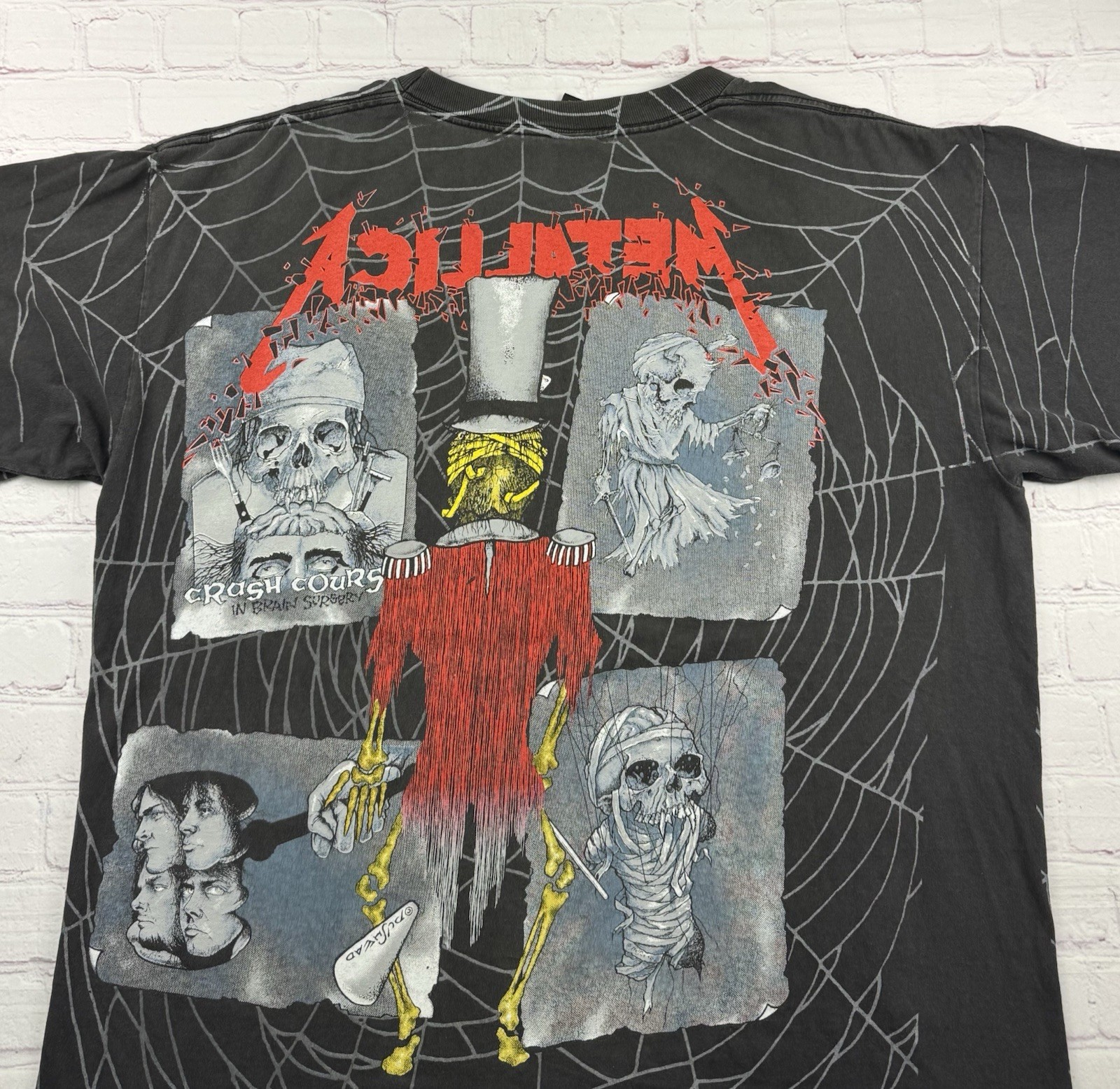 Metallica Vintage 1992 Pushead Ringmaster All Over Print Faded Gray T-Shirt XL