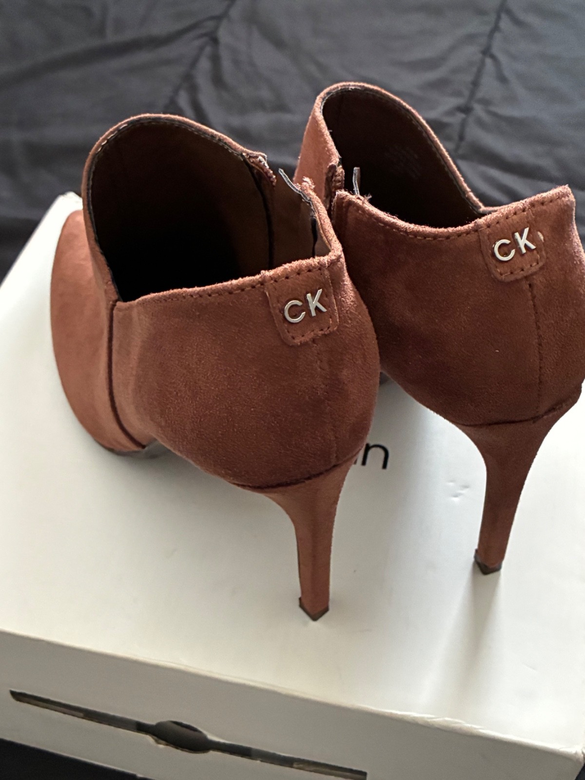HOT! Calvin Klein Med Brown “Desert Flair” Hessica Stiletto Heel Boots Size 9.5