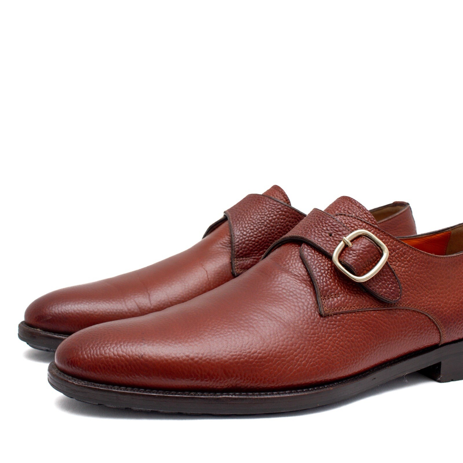 1.3k$ Santoni Single-Buckle Monk Strap in Brown Grain Leather US : 11