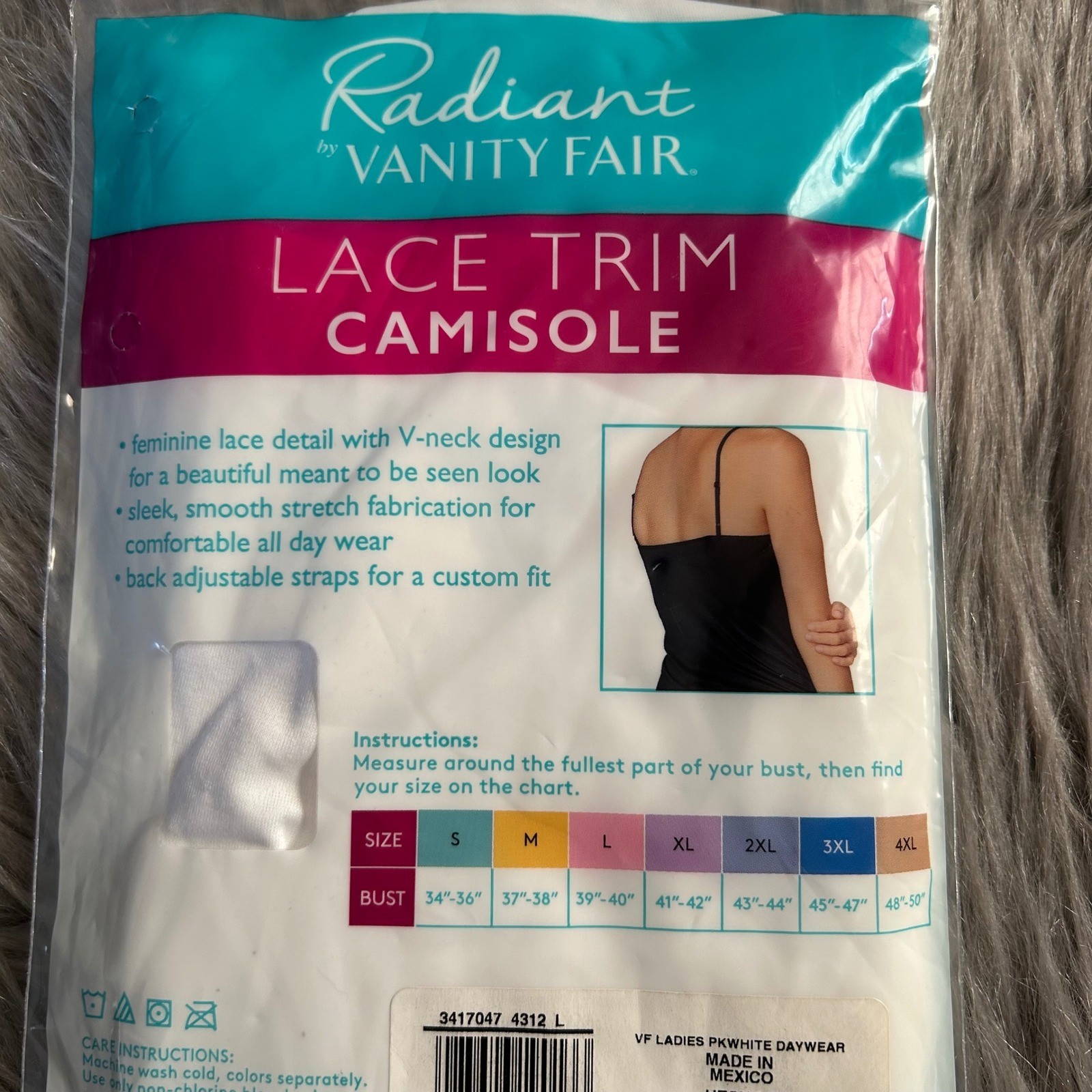 Vanity Fair Radiant Collection Lace Trim Camisole Women’s Size Large White Tank