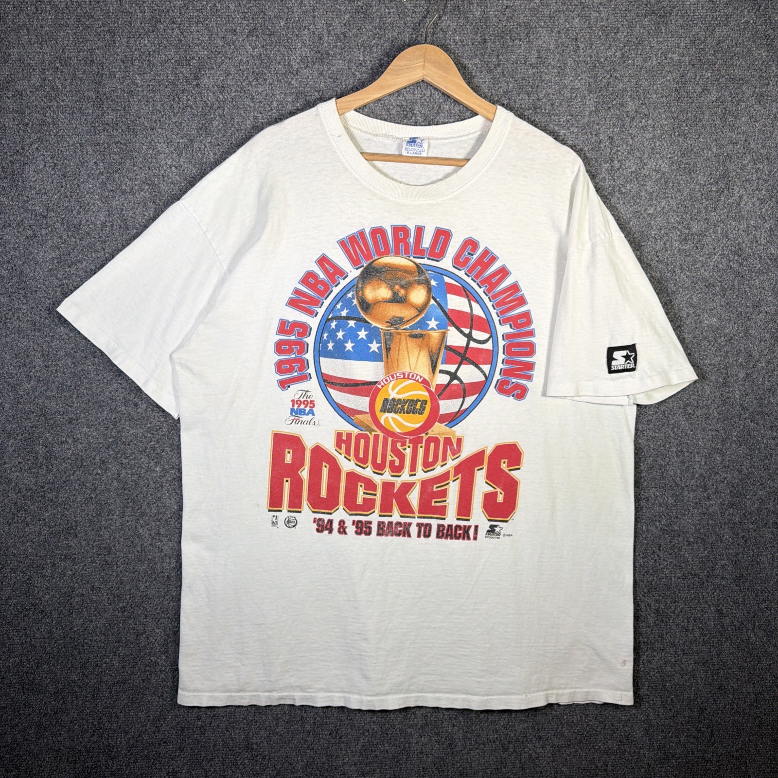 Vintage Houston Rockets Shirt Mens XL White 90s Starter 1995 NBA Basketball USA