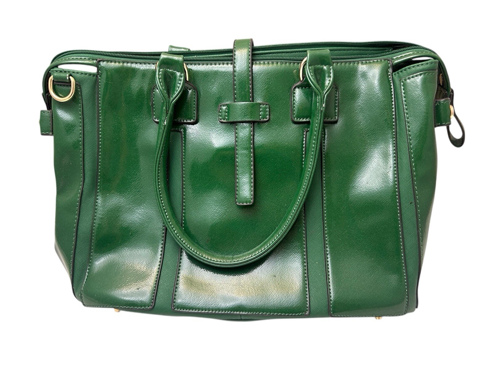 Black Rivet Green Leather Purse 16″” L x 11″ H x 4″ W E6