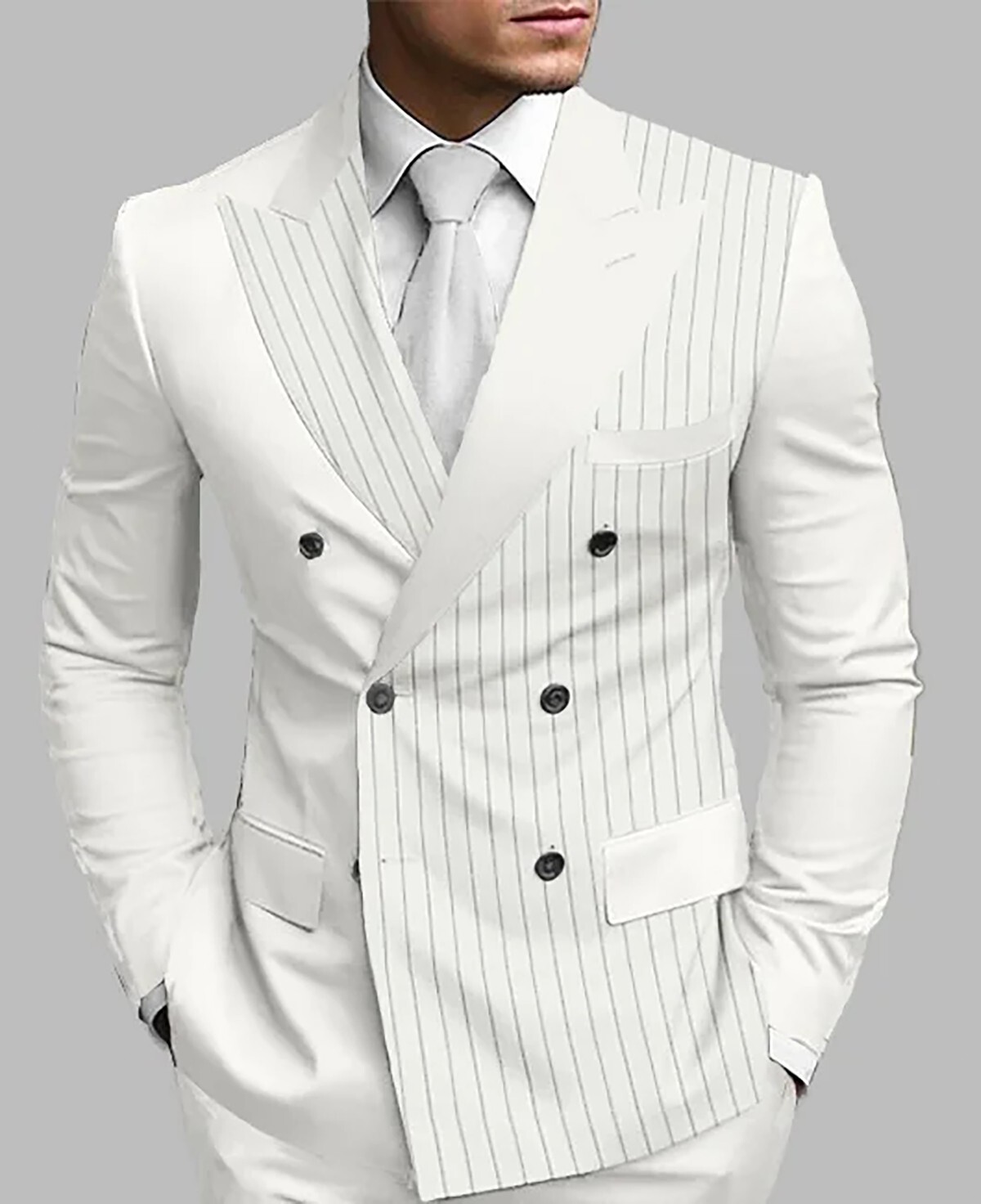 Striped Men Suits Regular Fit Peak Lapel Formal Tuxedos Dinner Double Breasted