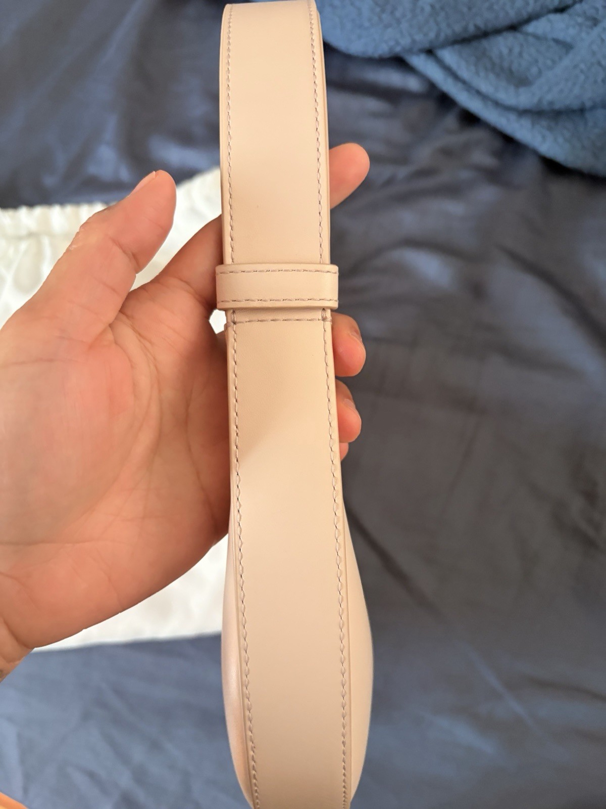 Furla Beige Crescent Shoulder Bag Zip Closure Logo Accent Gold Hardware Dust Bag