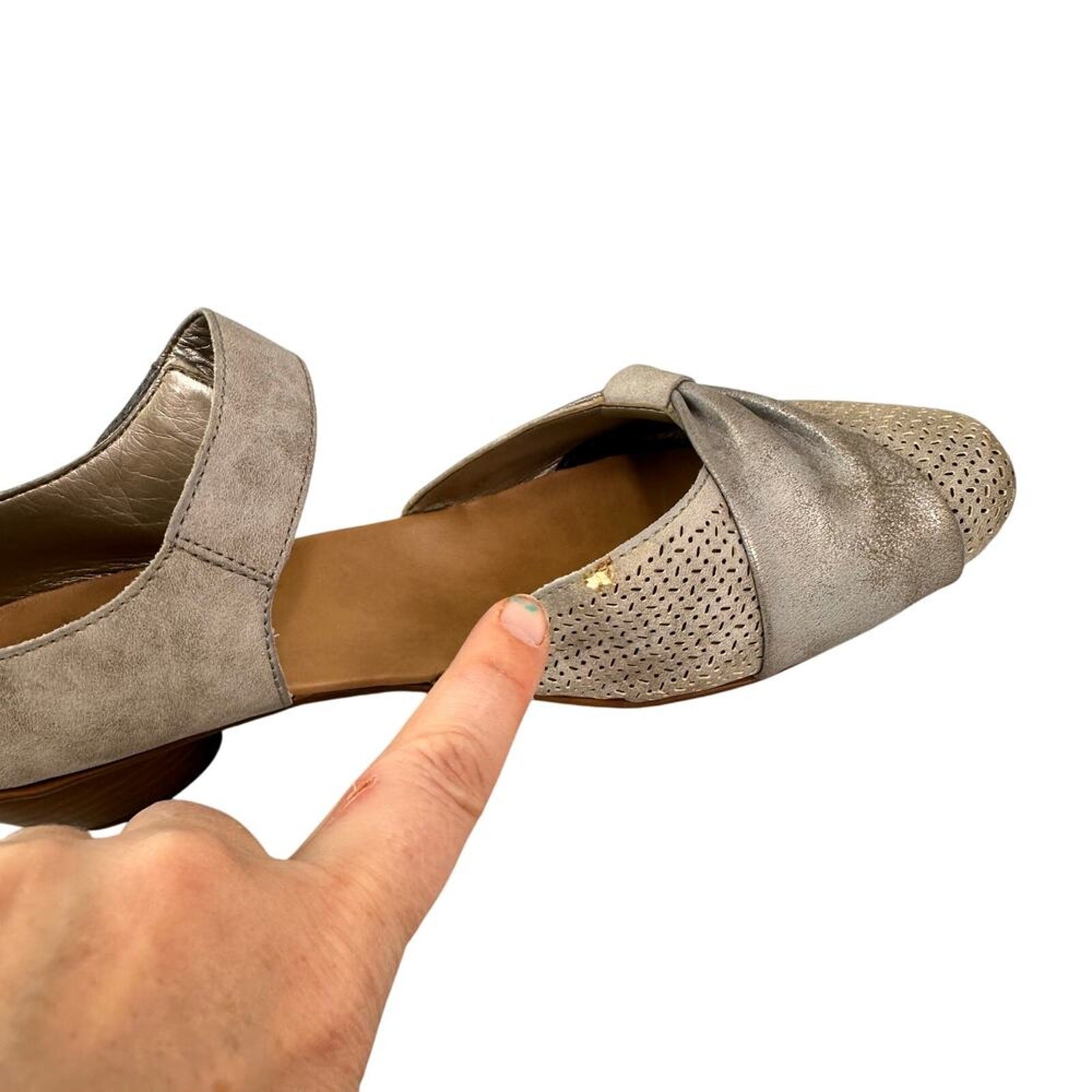 Rieker women’s antique gray perforated leather Mary Jane shoes size EU 39
