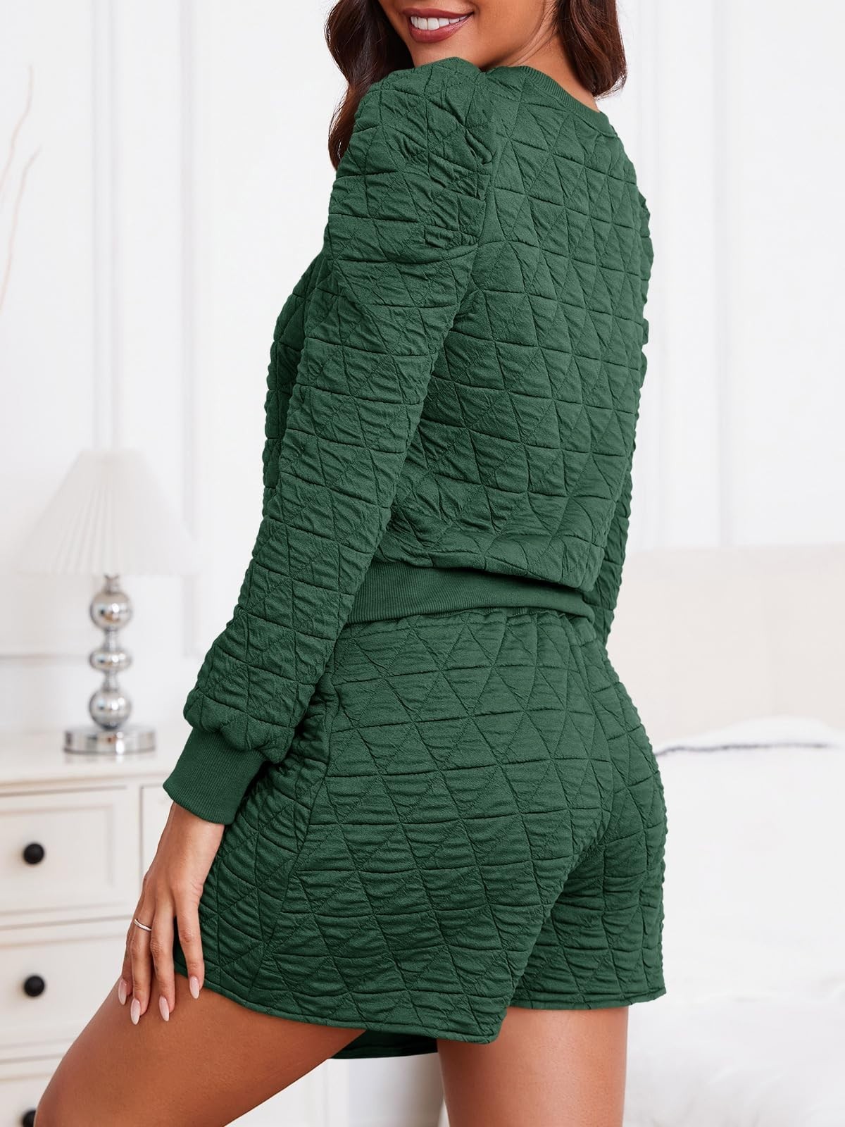 Fisoew Women’s 2 Piece Lounge Wear Set Long Sleeve Argyle Sweatshirts And Wrap