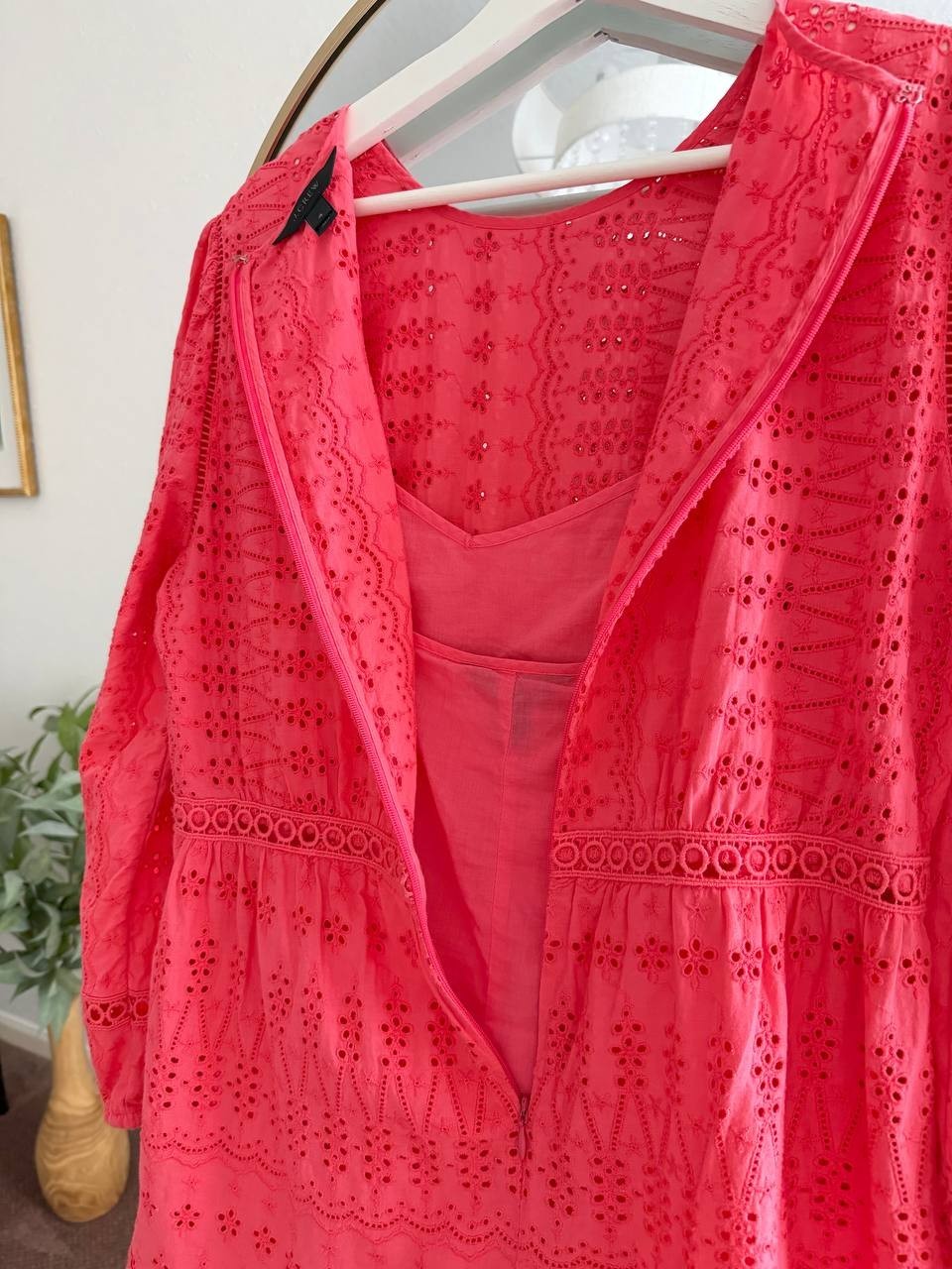 J.Crew Pink Eyelet Cotton Tiered Mini Dress Women’s 4 Long Sleeve Slip Lined