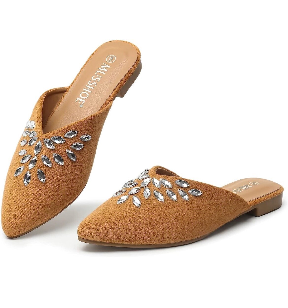 Musshoe Womens Slip On Pointed Toe Comfort Flats Mules Tan Size 7