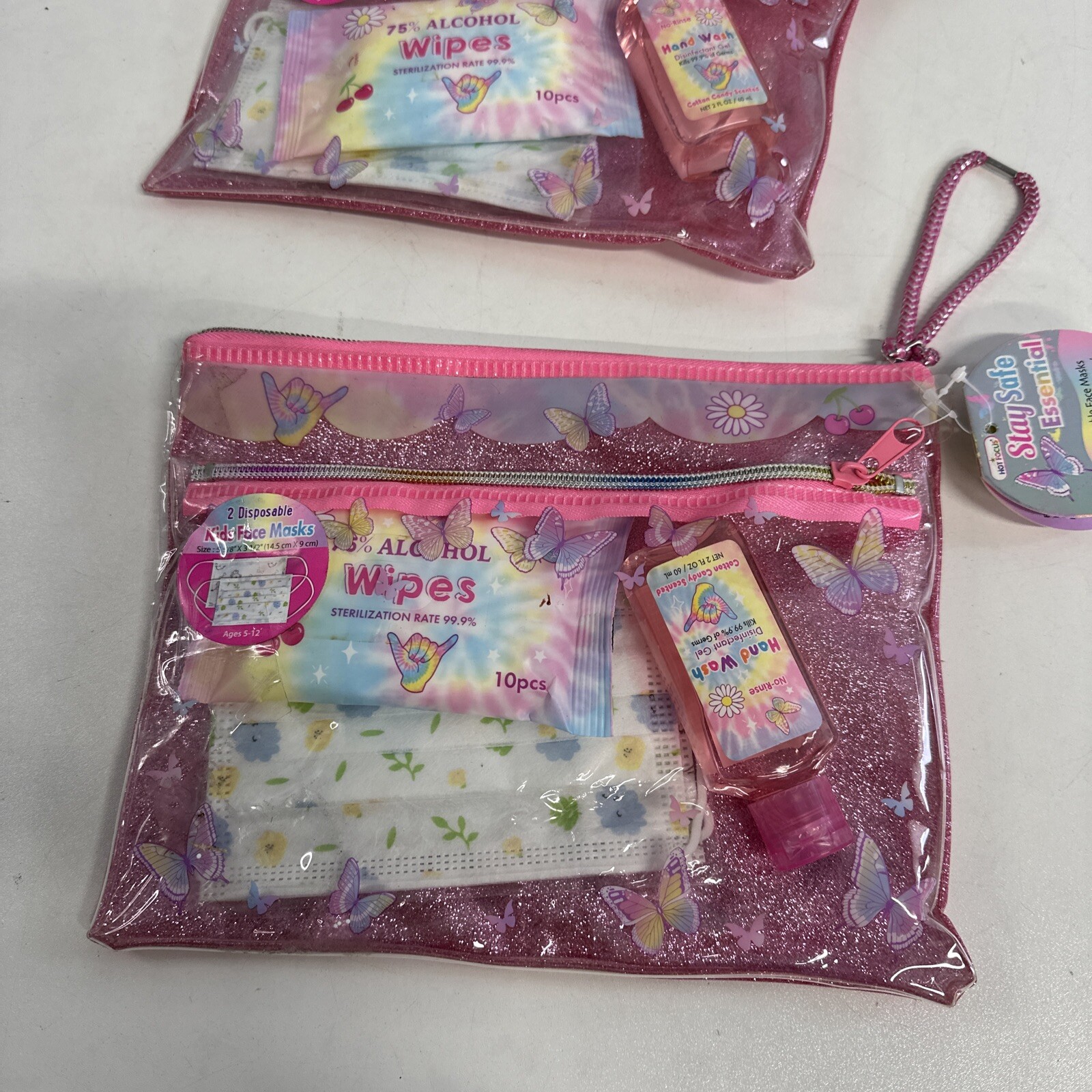 2-PACK Pink Pouches with Hand Wipes, Hand Wash, Face Masks Ages 5-12 Kids Pack