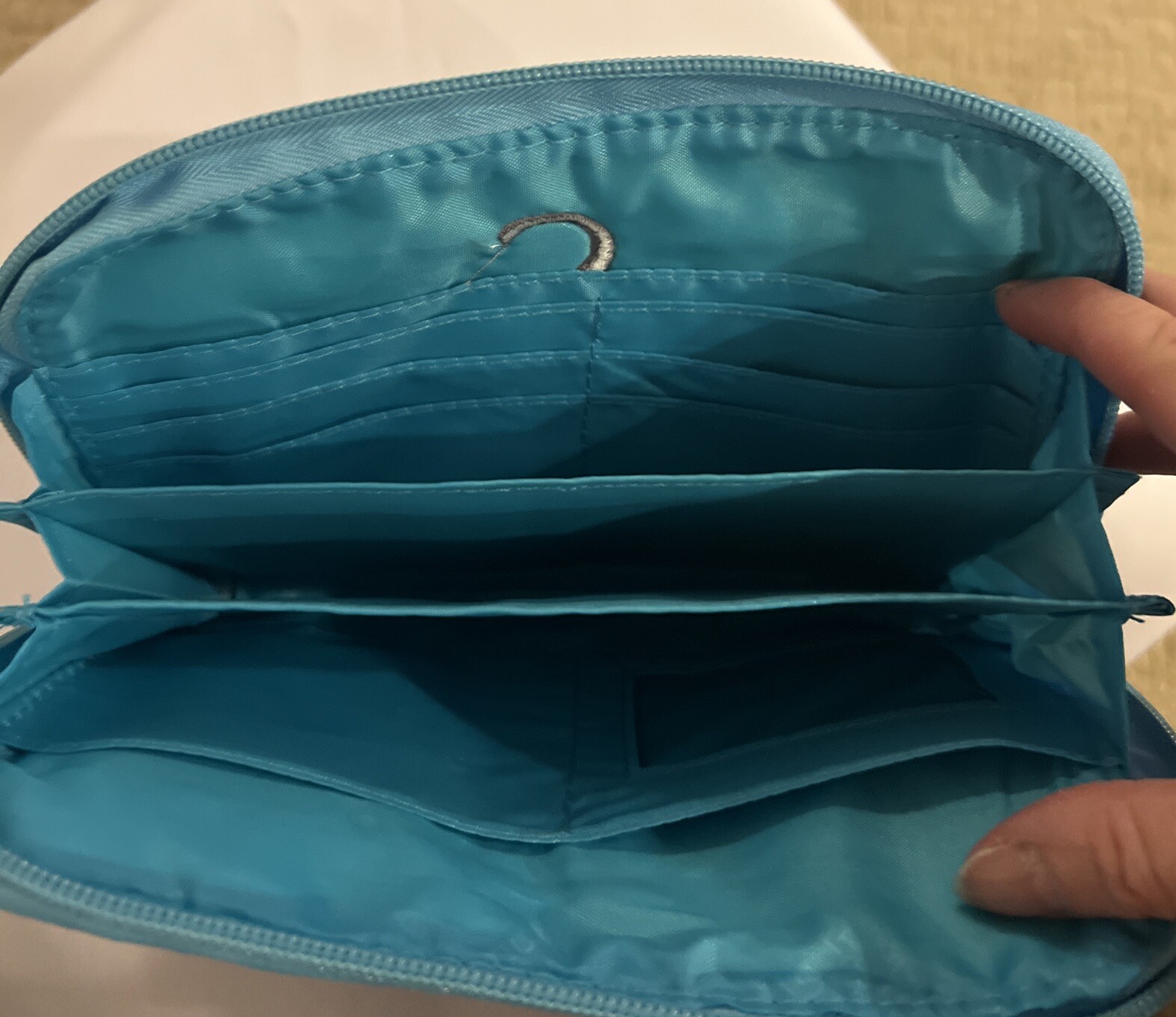 Initials, Inc. Turquoise And White Organizer Wristlet