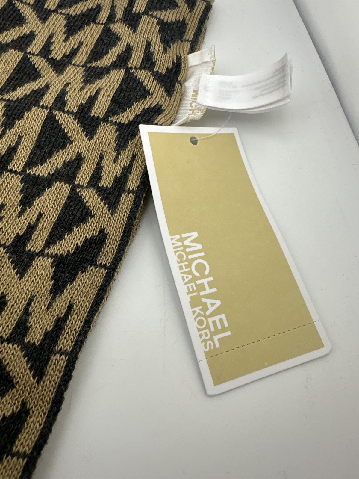MICHAEL KORS KNITTED FABRIC,ACRYLIC CAMEL+BLACK SCARF,SHAWL,WRAP