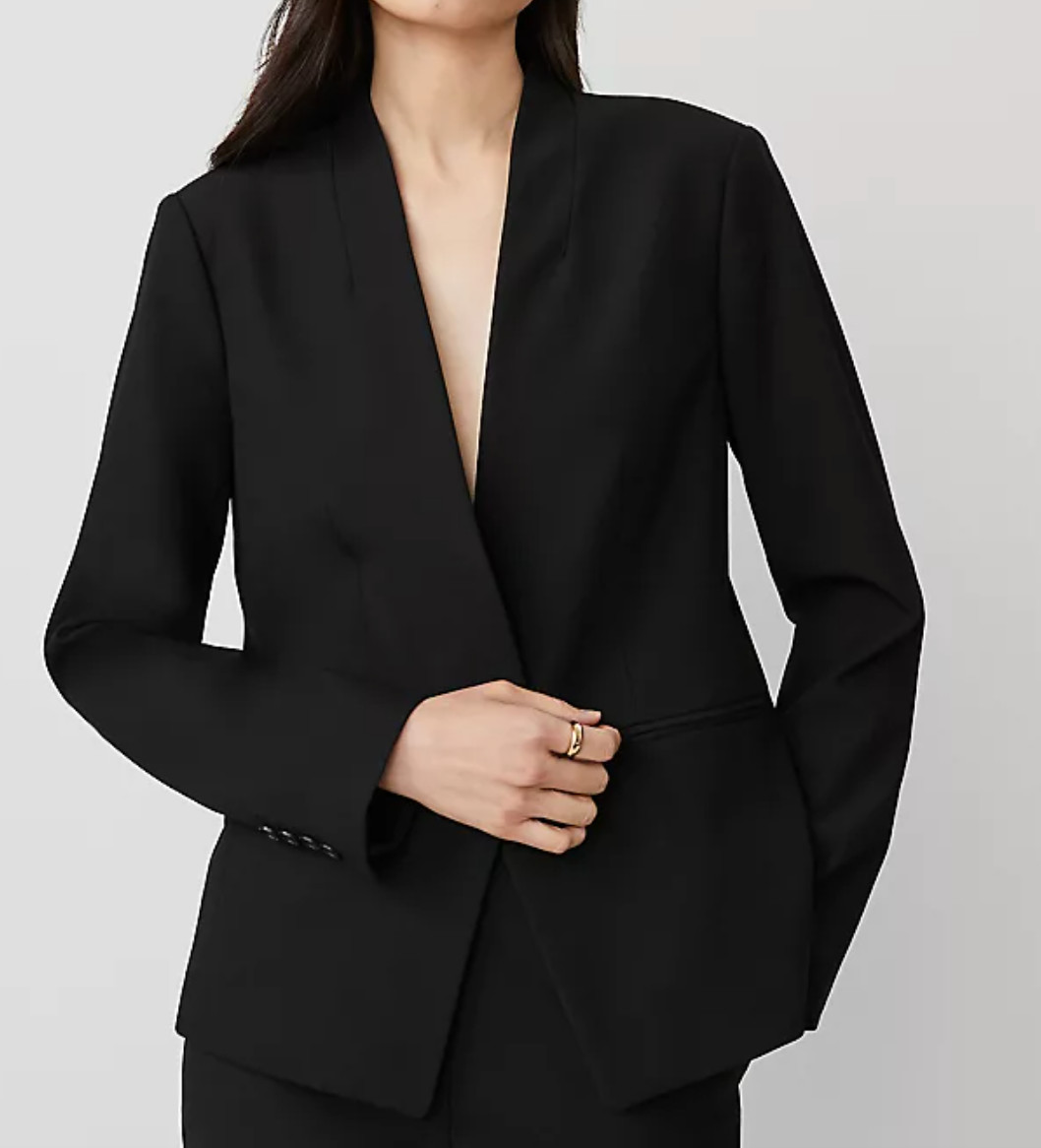 NEW ANN TAYLOR BLACK CUTAWAY BI-STRETCH BLAZER JACKET SZ 4P 4 PETITE